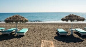 beach sunbeds at perivolos beach